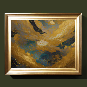 Waterverf Abstract Landschap Schilderen Goud 4:3 Poster
