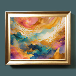 Waterverf Abstract Landschap Schilderen Goud 4:3 Poster