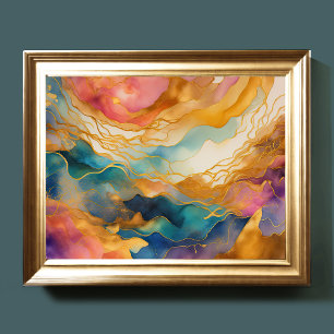 Waterverf Abstract Landschap Schilderen Goud 4:3 Poster