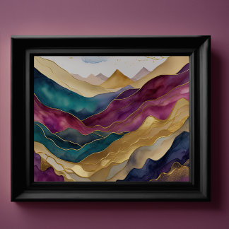 Waterverf Abstract Landschap Schilderen Goud 4:3 Poster