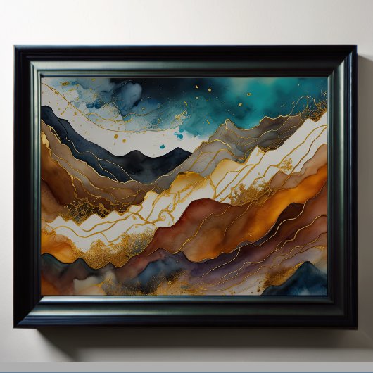 Waterverf Abstract Landschap Schilderen Goud 4:3 Poster