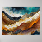Waterverf Abstract Landschap Schilderen Goud 4:3 Poster (Voorkant)