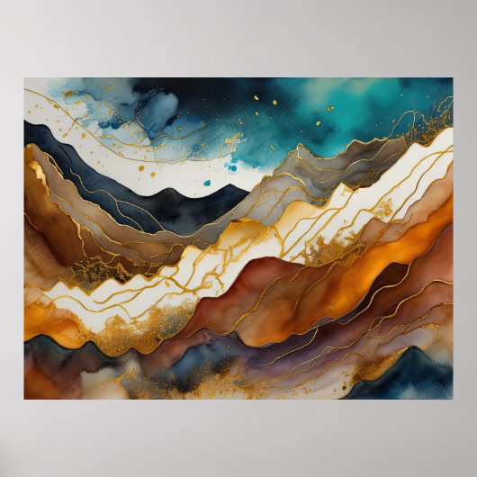 Waterverf Abstract Landschap Schilderen Goud 4:3 Poster (Voorkant)