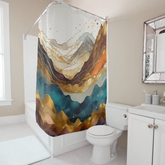 Waterverf Abstract Landschap Schilderen Goud Douchegordijn (In situ)
