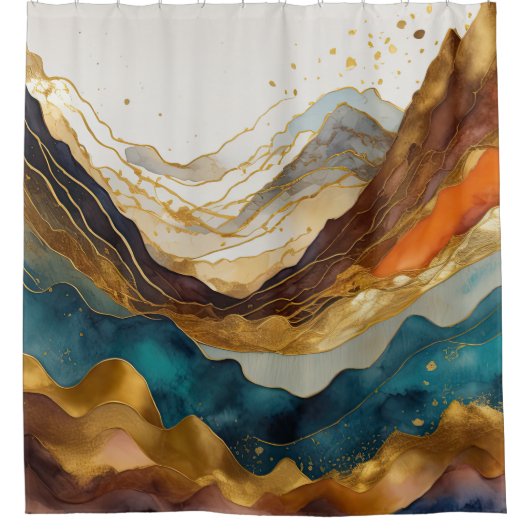 Waterverf Abstract Landschap Schilderen Goud Douchegordijn (Voorkant)