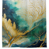 Waterverf Abstract Landschap Schilderen Goud Douchegordijn (Voorkant)