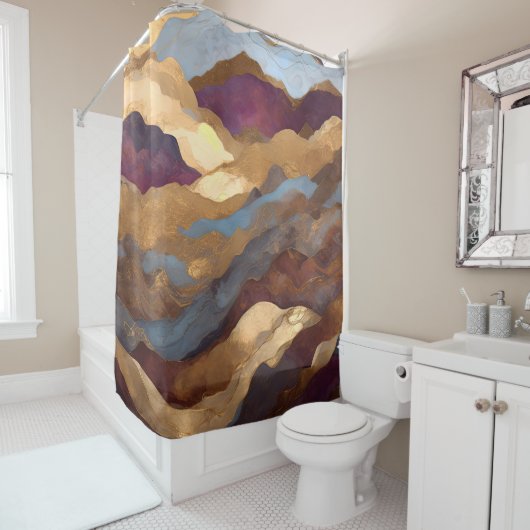 Waterverf Abstract Landschap Schilderen Goud Douchegordijn (In situ)