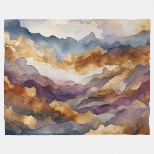 Waterverf Abstract Landschap Schilderen Goud Fleece Deken (Voorkant (Horizontaal))