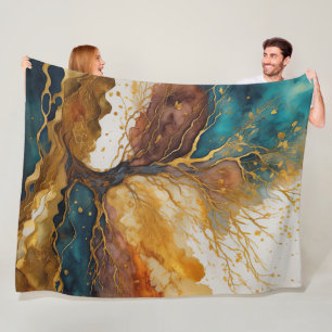 Waterverf Abstract Landschap Schilderen Goud Fleece Deken