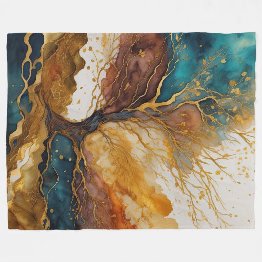 Waterverf Abstract Landschap Schilderen Goud Fleece Deken (Voorkant (Horizontaal))