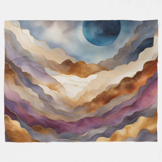 Waterverf Abstract Landschap Schilderen Goud Fleece Deken (Voorkant (Horizontaal))