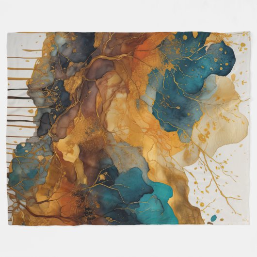 Waterverf Abstract Landschap Schilderen Goud Fleece Deken (Voorkant (Horizontaal))