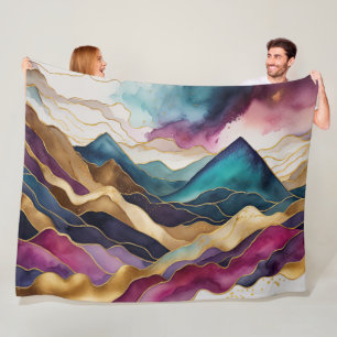Waterverf Abstract Landschap Schilderen Goud Fleece Deken