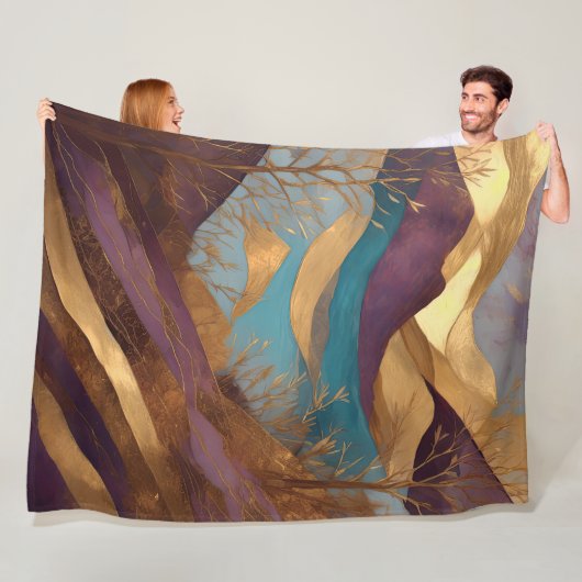 Waterverf Abstract Landschap Schilderen Goud Fleece Deken (In situ)