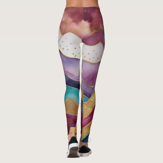 Waterverf Abstract Landschap Schilderen Goud Leggings (Achterkant)