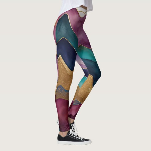 Waterverf Abstract Landschap Schilderen Goud Leggings (Rechts)