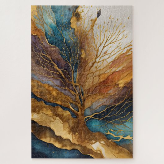 Waterverf Abstract Landschap Schilderen Goud Legpuzzel (Verticaal)