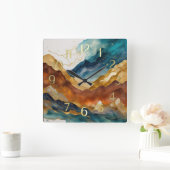 Waterverf Abstract Landschap Schilderen Goud Vierkante Klok (Huis)