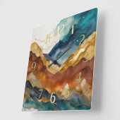 Waterverf Abstract Landschap Schilderen Goud Vierkante Klok (Hoek)