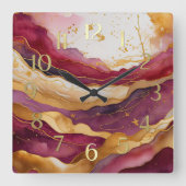 Waterverf Abstract Landschap Schilderen Goud Vierkante Klok (Voorkant)