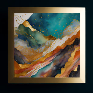 Waterverf Abstract Landschapschilderij Goud 1:1 Poster