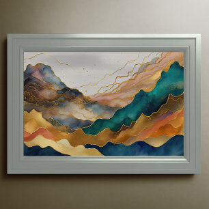 Waterverf Abstract Landschapschilderij Goud 3:2 Poster