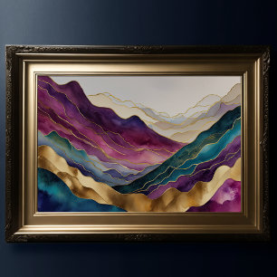 Waterverf Abstract Landschapschilderij Goud 3:2 Poster