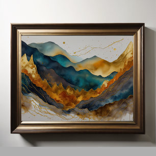 Waterverf Abstract Landschapschilderij Goud 4:3 Poster