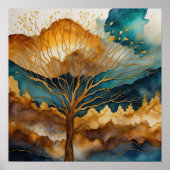 Waterverf Abstract Landschapsschilderij Goud 1:1 Poster (Voorkant)