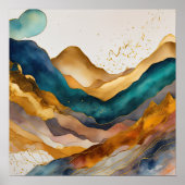 Waterverf Abstract Landschapsschilderij Goud 1:1 Poster (Voorkant)