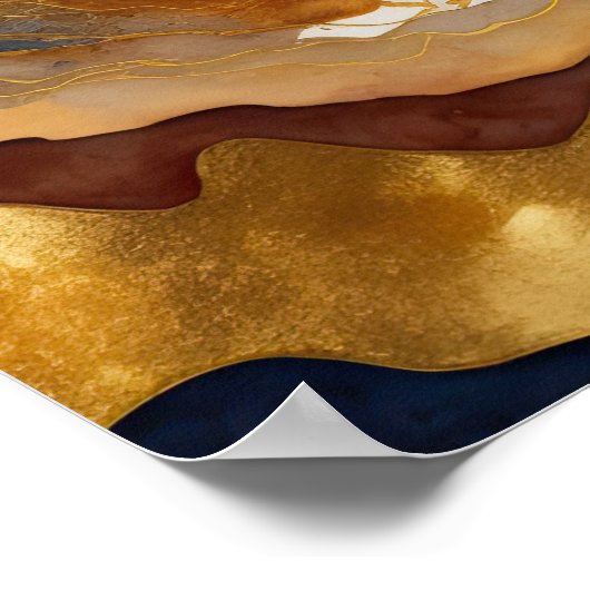Waterverf Abstract Landschapsschilderij Goud 1:1 Poster (Hoek)
