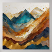 Waterverf Abstract Landschapsschilderij Goud 1:1 Poster (Voorkant)