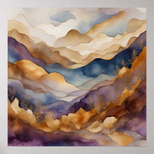 Waterverf Abstract Landschapsschilderij Goud 1:1 Poster (Voorkant)