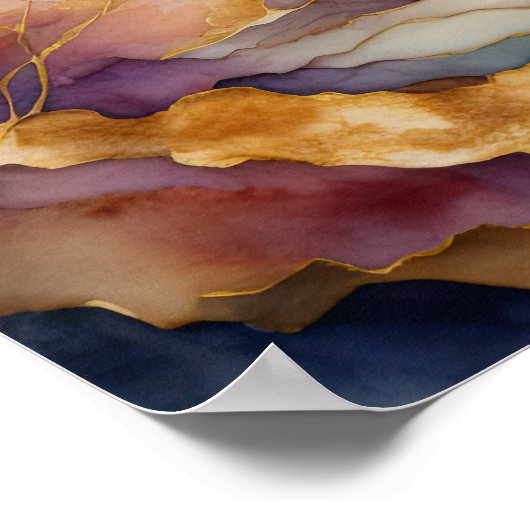 Waterverf Abstract Landschapsschilderij Goud 1:1 Poster (Hoek)