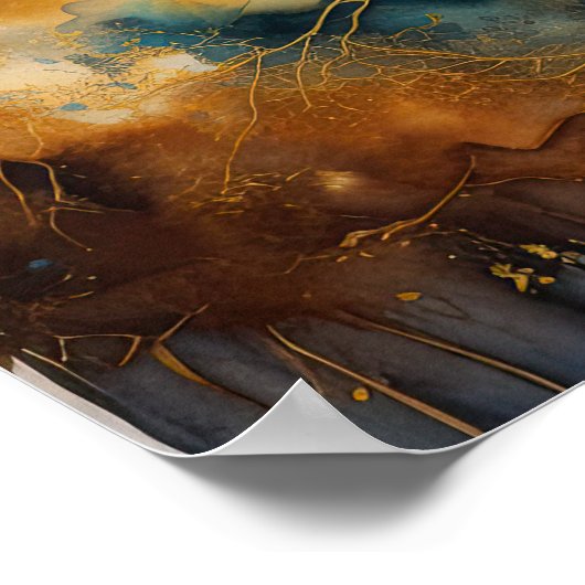 Waterverf Abstract Landschapsschilderij Goud 1:1 Poster (Hoek)