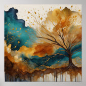 Waterverf Abstract Landschapsschilderij Goud 1:1 Poster (Voorkant)