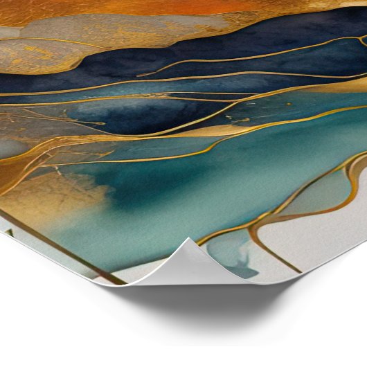 Waterverf Abstract Landschapsschilderij Goud 1:1 Poster (Hoek)