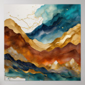 Waterverf Abstract Landschapsschilderij Goud 1:1 Poster (Voorkant)