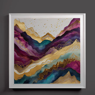 Waterverf Abstract Landschapsschilderij Goud 1:1 Poster