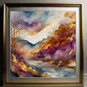 Waterverf Abstract Landschapsschilderij Goud 1:1 Poster