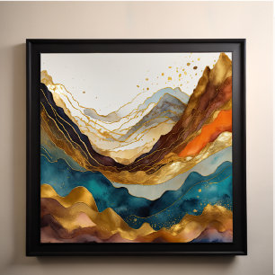 Waterverf Abstract Landschapsschilderij Goud 1:1 Poster