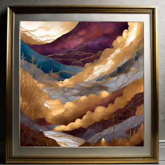 Waterverf Abstract Landschapsschilderij Goud 1:1 Poster