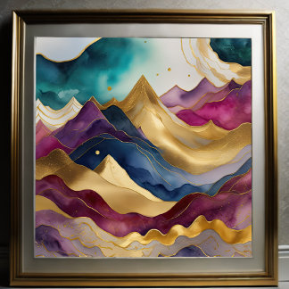 Waterverf Abstract Landschapsschilderij Goud 1:1 Poster