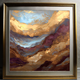 Waterverf Abstract Landschapsschilderij Goud 1:1 Poster