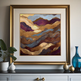 Waterverf Abstract Landschapsschilderij Goud 1:1 Poster