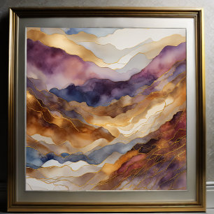Waterverf Abstract Landschapsschilderij Goud 1:1 Poster