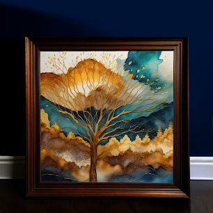 Waterverf Abstract Landschapsschilderij Goud 1:1 Poster