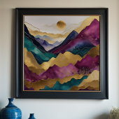 Waterverf Abstract Landschapsschilderij Goud 1:1 Poster