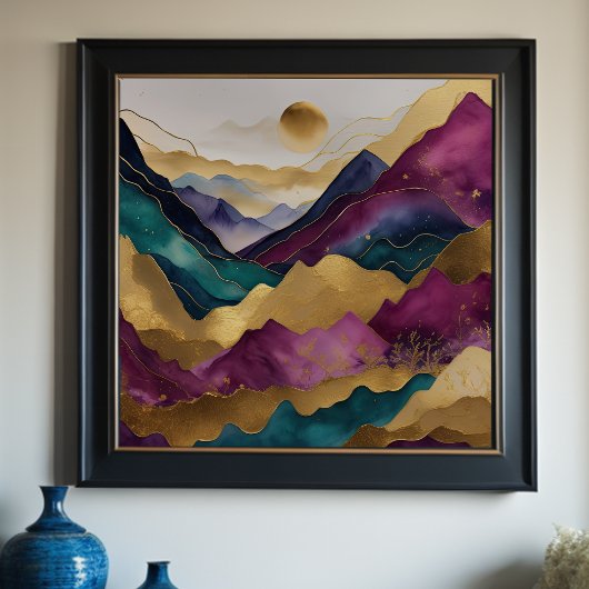 Waterverf Abstract Landschapsschilderij Goud 1:1 Poster