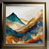 Waterverf Abstract Landschapsschilderij Goud 1:1 Poster